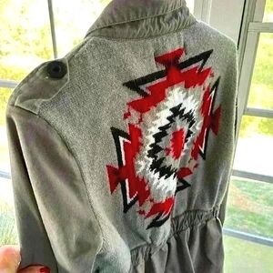 Vintage Havana Size Medium Camp Green Military Style Jacket - Beautifu Knit Back